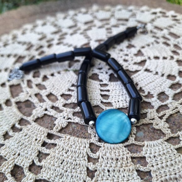 Obsidian and Shell Choker | Bohemian Goth Jewelry | Grunge Whimsigoth Jewelry - Picture 3 of 9